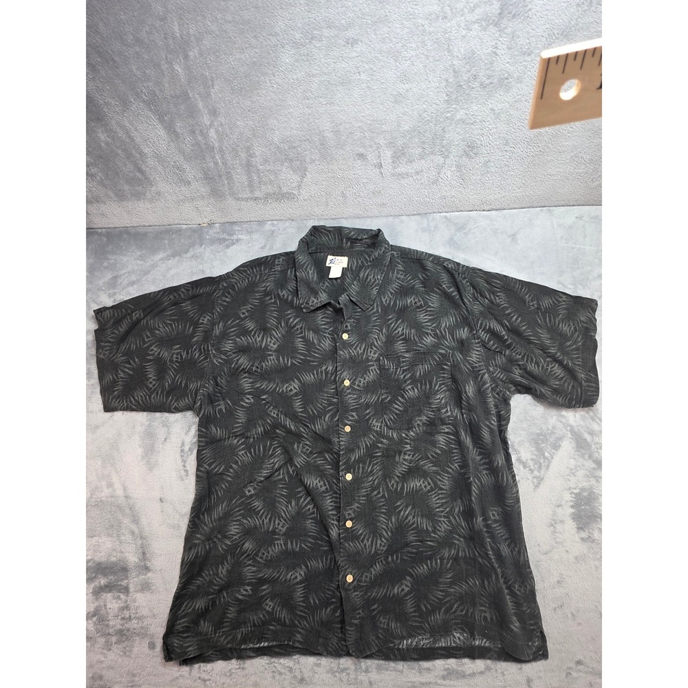 Cherokee Waikiki Wear Mens XXL Gray Tropical Hibiscus Floral Button Up Shirt